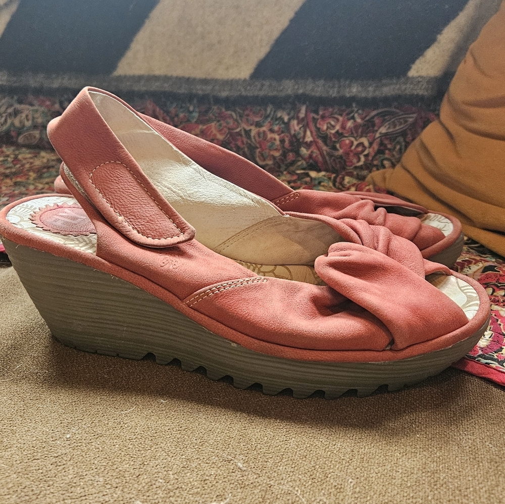 Fly Lindon red nubuck wedges size 8.5